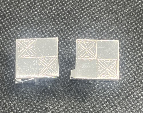 925 Sterling Silver Vintage Checkered Etched X’s Square Cufflinks Set
