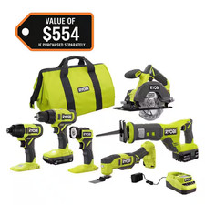 ONE+ 18V Cordless 6-Tool Combo Kit with 1.5 Ah Battery, 4.0 Ah Battery, and Char