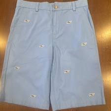 Vineyard Vines Boys 18 Blue Cotton Chino Whale Breaker Shorts Zip Belt Loops
