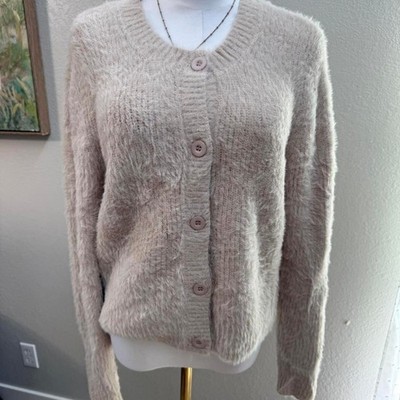 Dear John Beige Fuzzy Button-Up Cardigan   Size S