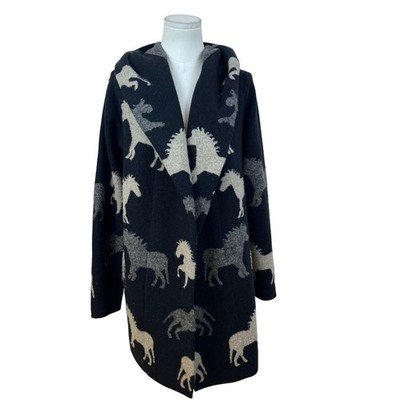 Field Flower Womens Black Wool Blend Hooded Cardigan With Horse