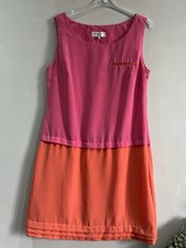 Laura Ashley Occassion Colour Block Shift Dress Size 14 Pink & Orange VGC