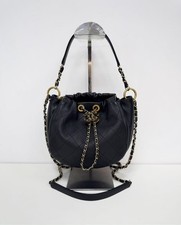 AUTH Chanel Drawstring Hobo Pouch Black Lambskin Gold Hardware Shoulder Bag