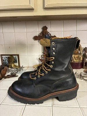 Red Wing 699 Logger Boots Men's US 12 D Black Leather Vibram Printed Feather Tag