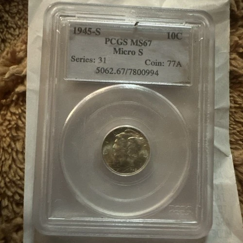 1945-S micro s 10c PCGS MS 67 ~ HIGH GRADE GEM SILVER MERCURY DIME