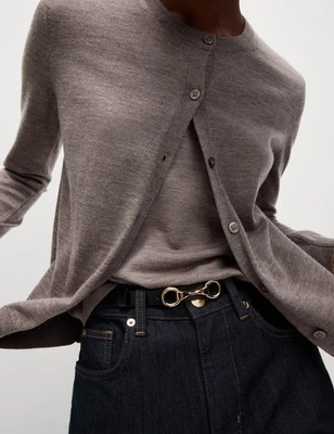 Marks & Spencer Womens Brown Merino Crew Long sleeved Women Cardigan - M&S