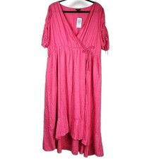 Torrid Plus Size 2 2X Pink Swiss Dot Midi Dress Faux Wrap Boho Romantic NWT