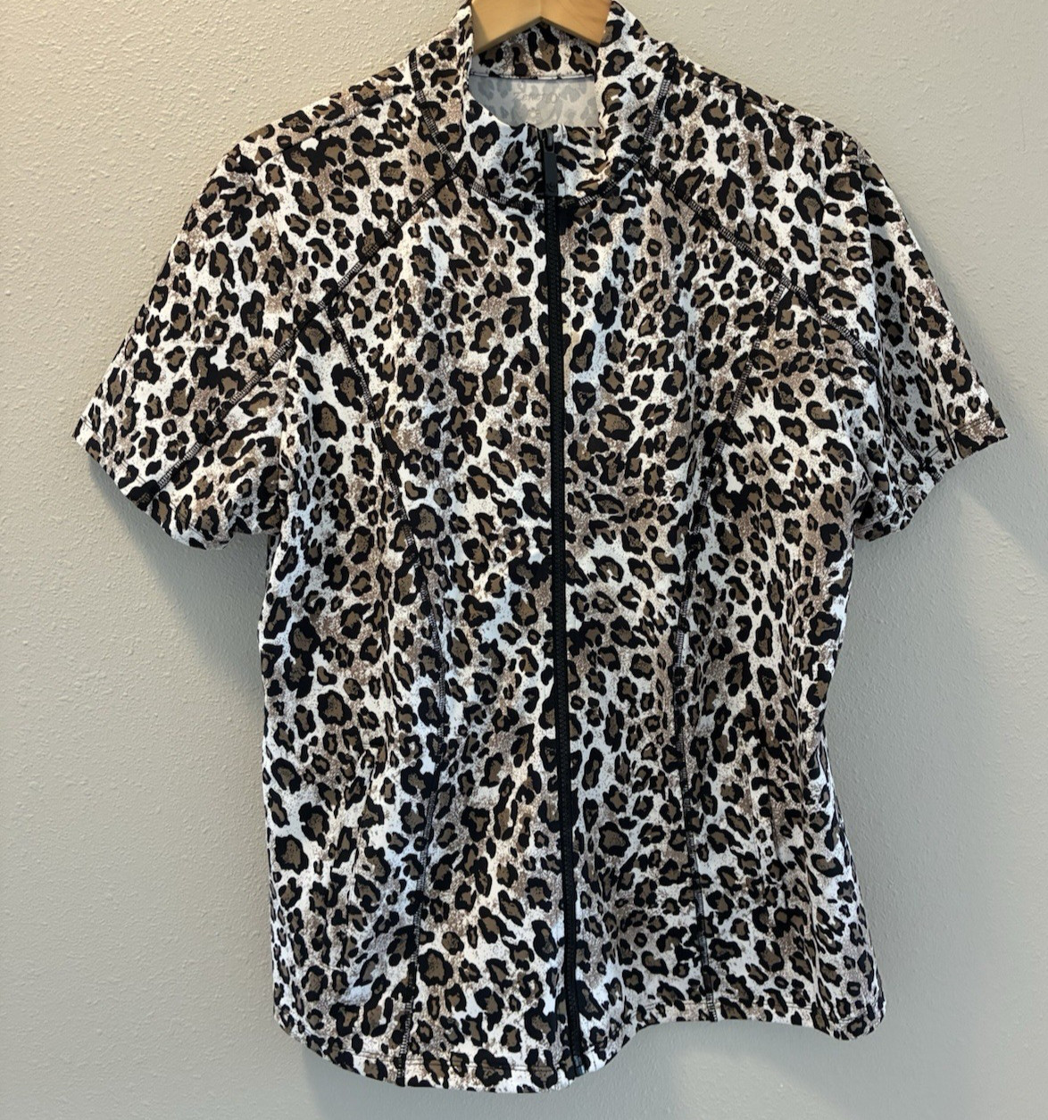 Chico’s XL Zenergy Animal Print Active Jacket Zip Front Stretch Leopard Golf  3