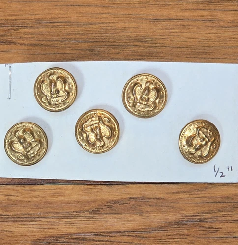 5 US NAVY Gold Coat Buttons w/ Eagle & Anchor 1/2" diameter, vintage military