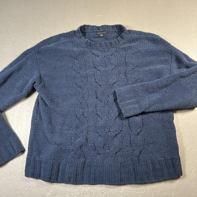 American Eagle Sweater Womens Small Blue Cable Knit Crewneck Soft Pullover