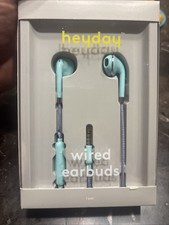 Heyday Wired Earbuds w/ Microphone 3.5mm Aux Jack Headphones Spring Teal NEW 