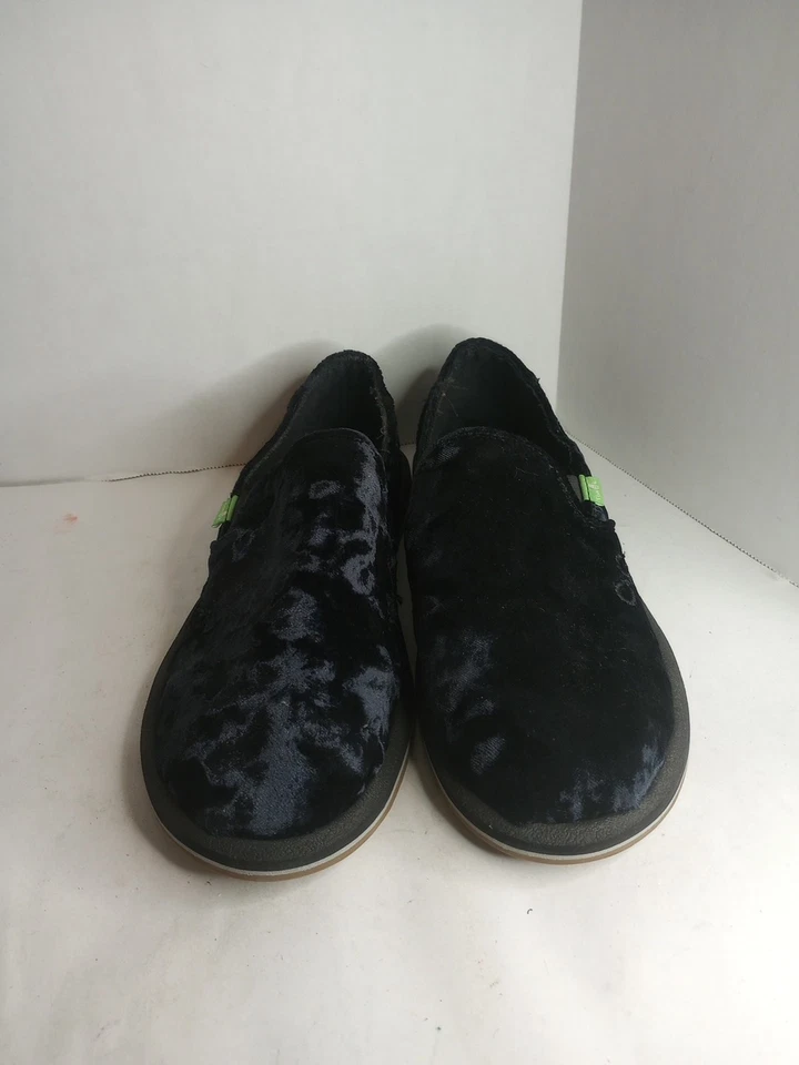 Sanuk Donna Cruz Terciopelo Aplastado Sin Cordones Para Mujer Negros Planos Informales Talla 10 Foto 2 de 4