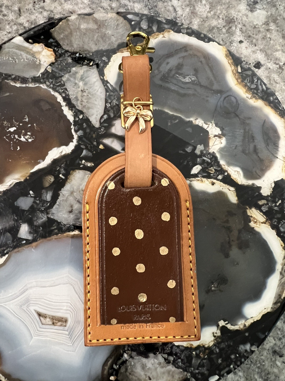 Preloved LOUIS VUITTON Vachetta purse Luggage Tag  Hand Painted Charm thumbnail 5