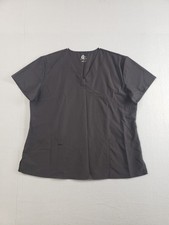 GT Women Scrub Top 2X Dark Gray V Neck Pockets Short Sleeve Work Performance