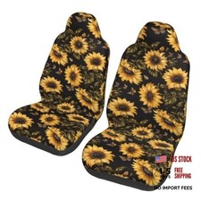 2PCs Front Car Seat Covers Sunflower Flower Bucket Seat Sunflower in Yellow