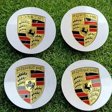 4 Porsche Silver Center Caps Concave 76mm Royal Crest 992 Cayenne 911 Carrera