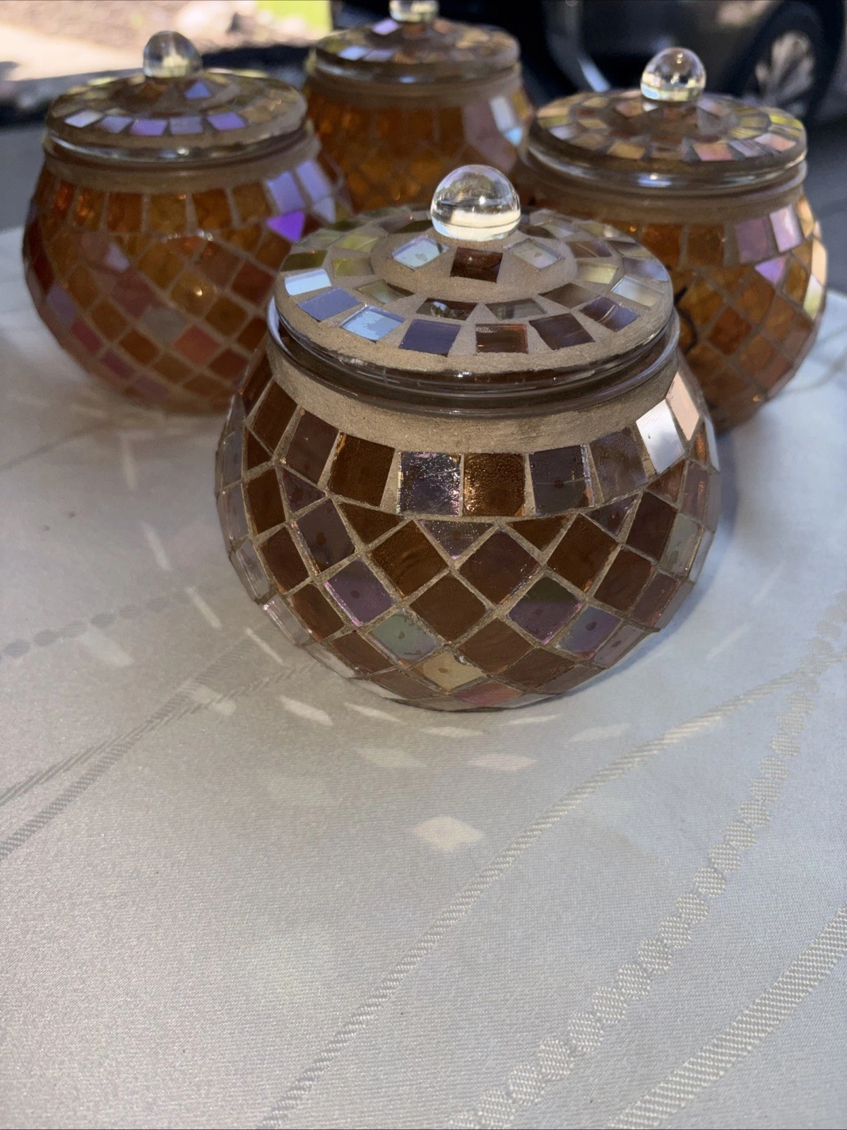 PierI Mosaic Containers / Jars With Lids Set Of 4 , 4 Inches Tall