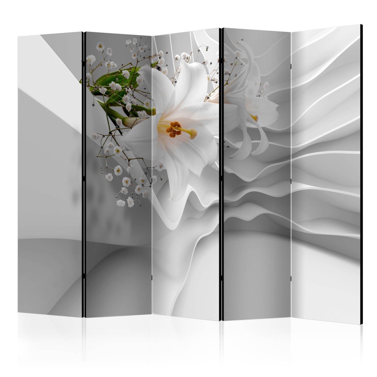 Paravent 5 volets Flowers for Modernity 172x225cm en bois de pin massif
