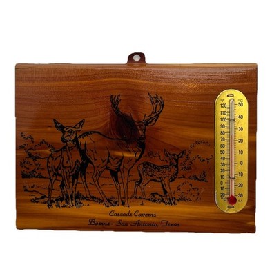 Vintage Deer Buck Wooden Wall Plaque Thermometer Cascade Caverns Souvenir -Texas