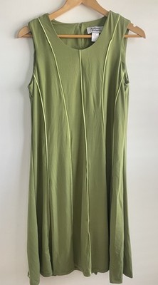 Modern Minimalist Olive Midi Dress: Lighter Green Vertical Piping