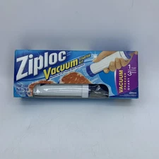 Ziploc Vacuum Starter Kit Hand Pump With 3 Freezer Quart Bags Discontinued New