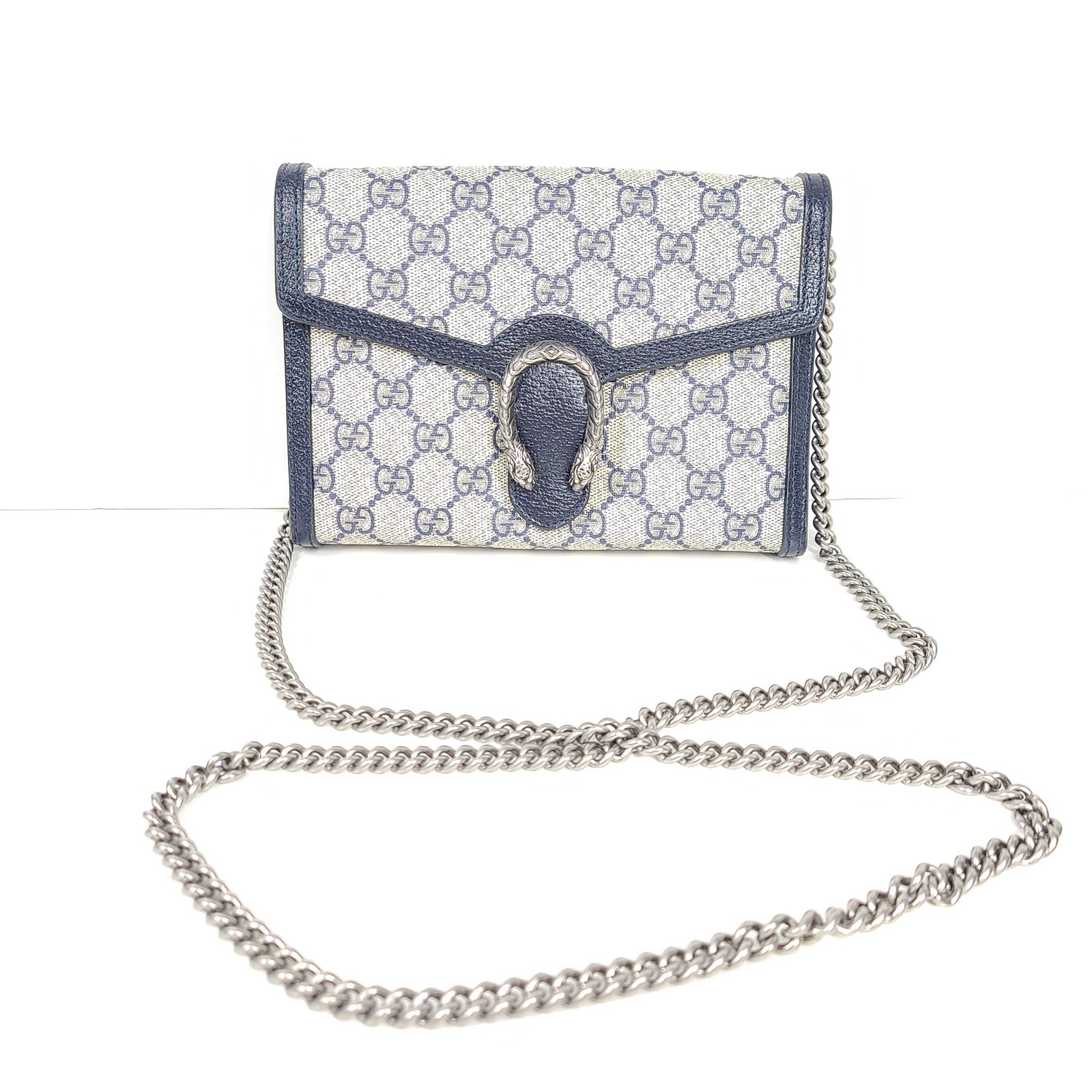 Gucci GG Supreme Dionysus Mini Chain Wallet Crossbody Bag WOC in Navy Blue