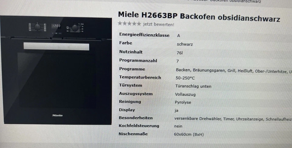 Miele Einbaubackofen H 2663 BP obsidianschwarz - Bild 4 von 4