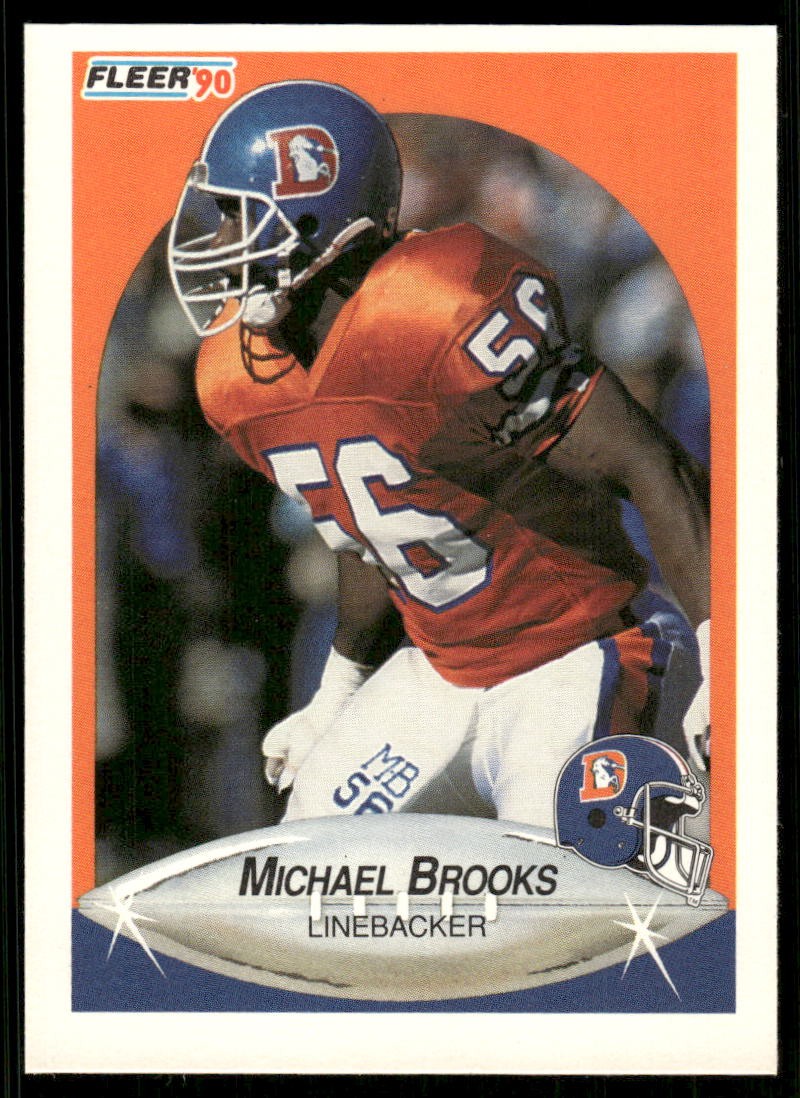 1990 Fleer #20a Michael Brooks Lower right star of AFC logo aligned with blue