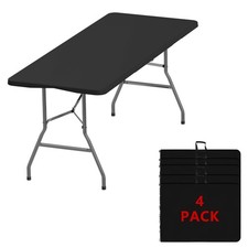 6FT Heavy Duty Portable Folding Table with Handle 450lb Capacity 4-Pack Black