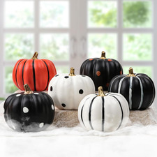 Set of 6 Halloween Pumpkin Decor - Black White - Halloween Decorations Indoor