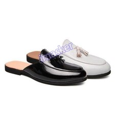 Men's Faux Leather Round Toe Slippers Slip on Casual Tassel Mules Party Shoes SZ