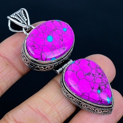 925 Silber Overlay Kupfer Rosa Türkis Edelstein Anhänger Schmuck Geschenk 2,6''
