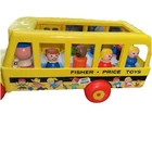Vintage Fisher Price Little People Bus 1960s 8 People + Dog Driver Moves Pulley