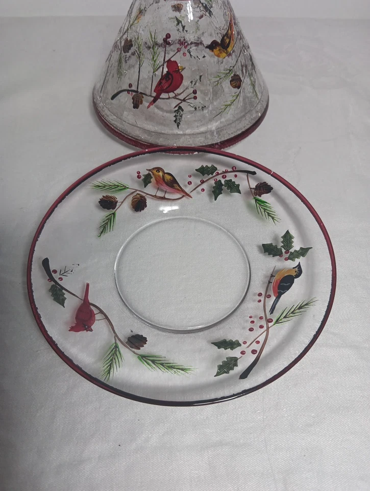Yankee Candle Crackle Glass Winter Birds & Holly Votive Shade w Bottom Plate - Image 2 of 4