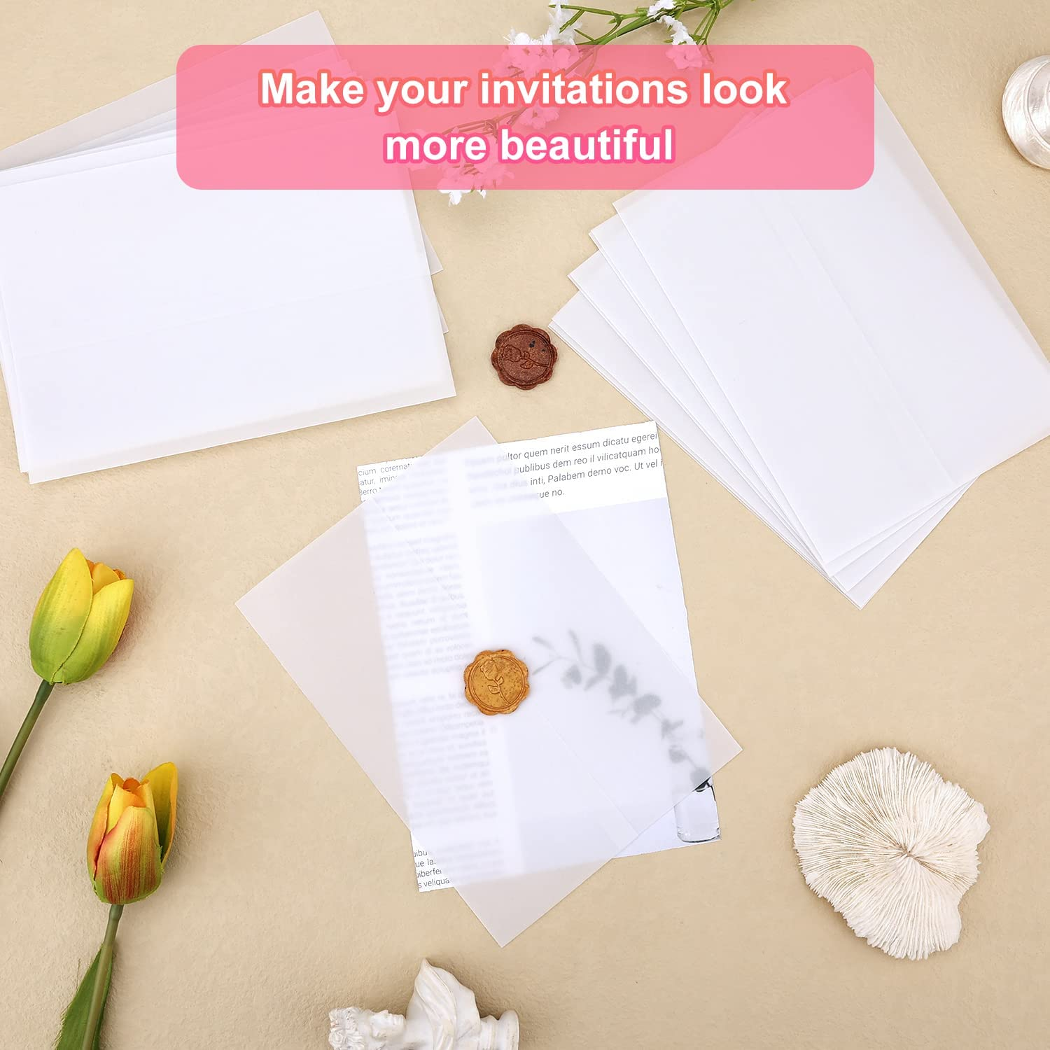 55 Pack Vellum Jackets for 5X7 Invitations, PreFolded Vellum Wedding