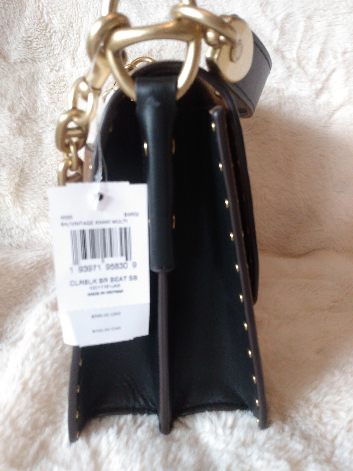 Coach Leather Handbag Colorblock Mixed Leather With Border Rivets Beat