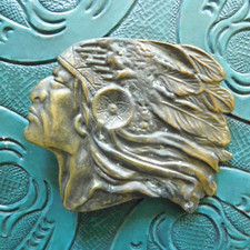 VTG. 1970's BRONZE NATIVE AMERICAN CHIEF BELT BUCKLE
