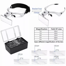 Magnifying Glass LED Light Head Loupe Jeweler Watch Bright Magnifier with 5 Lens