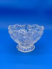 Vintage American Brilliant Cut Crystal Pedestal Candy Dish Pin Wheel Sawtooth