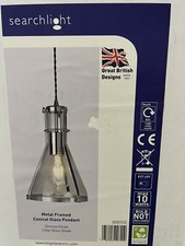 Image of Metal & Glass Conical Pendant Single Light - Chrome & Clear Glass