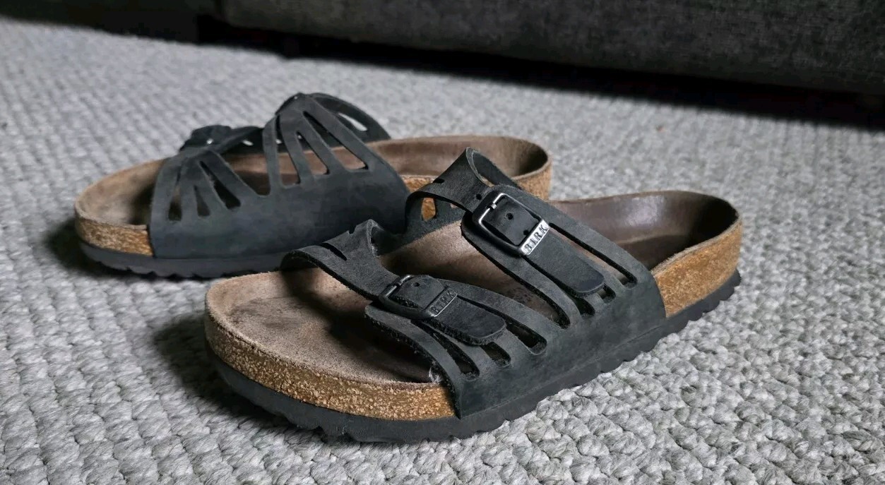 Birkenstock Granada Black Leather Slip-On Sandals Soft Footbed