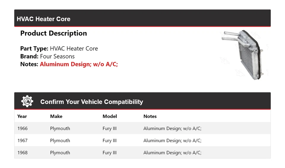 Calentador de aire acondicionado Plymouth Fury III 1966-1968 4 estaciones 1967 Foto 2 de 4
