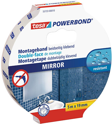 Tesa Powerbond Mirror Doppelseitiges Montageband Spiegelklebeband 5 m x 19 mm