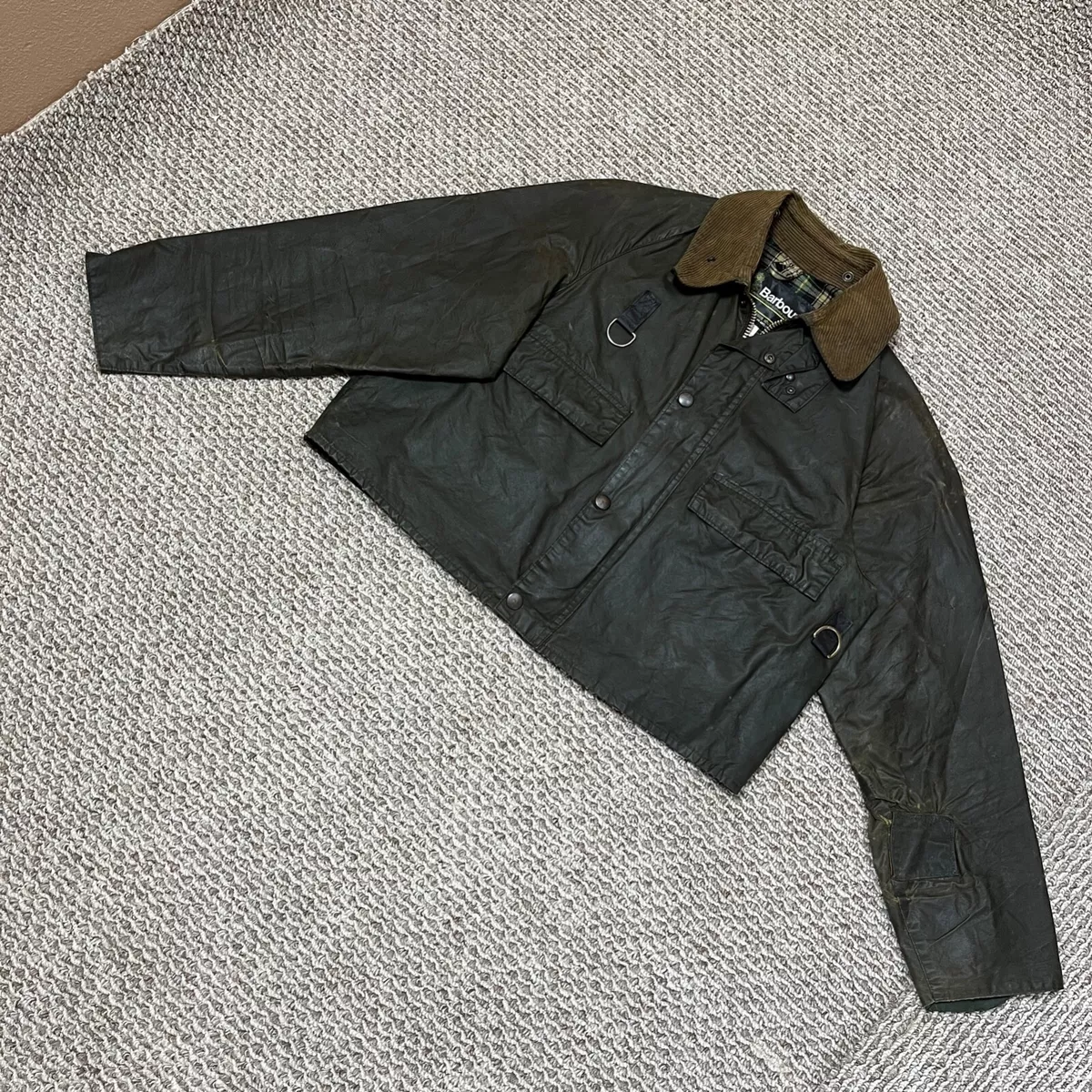 Barbour Waxed Jacket Mens Medium Wading Dark Sage Green Spey Oiled