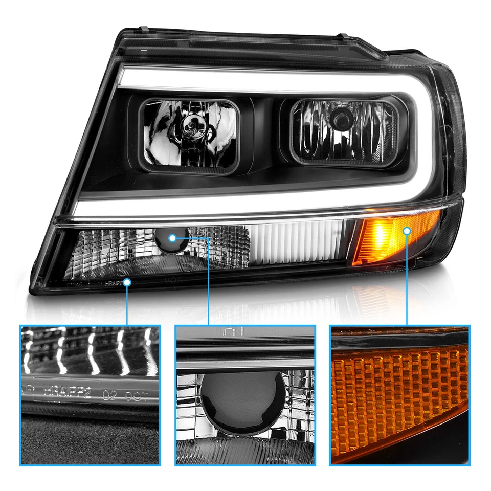 [LED Bar]1999-2004 For Jeep Grand Cherokee Black LED Bar Headlights Set - Image 4 of 4