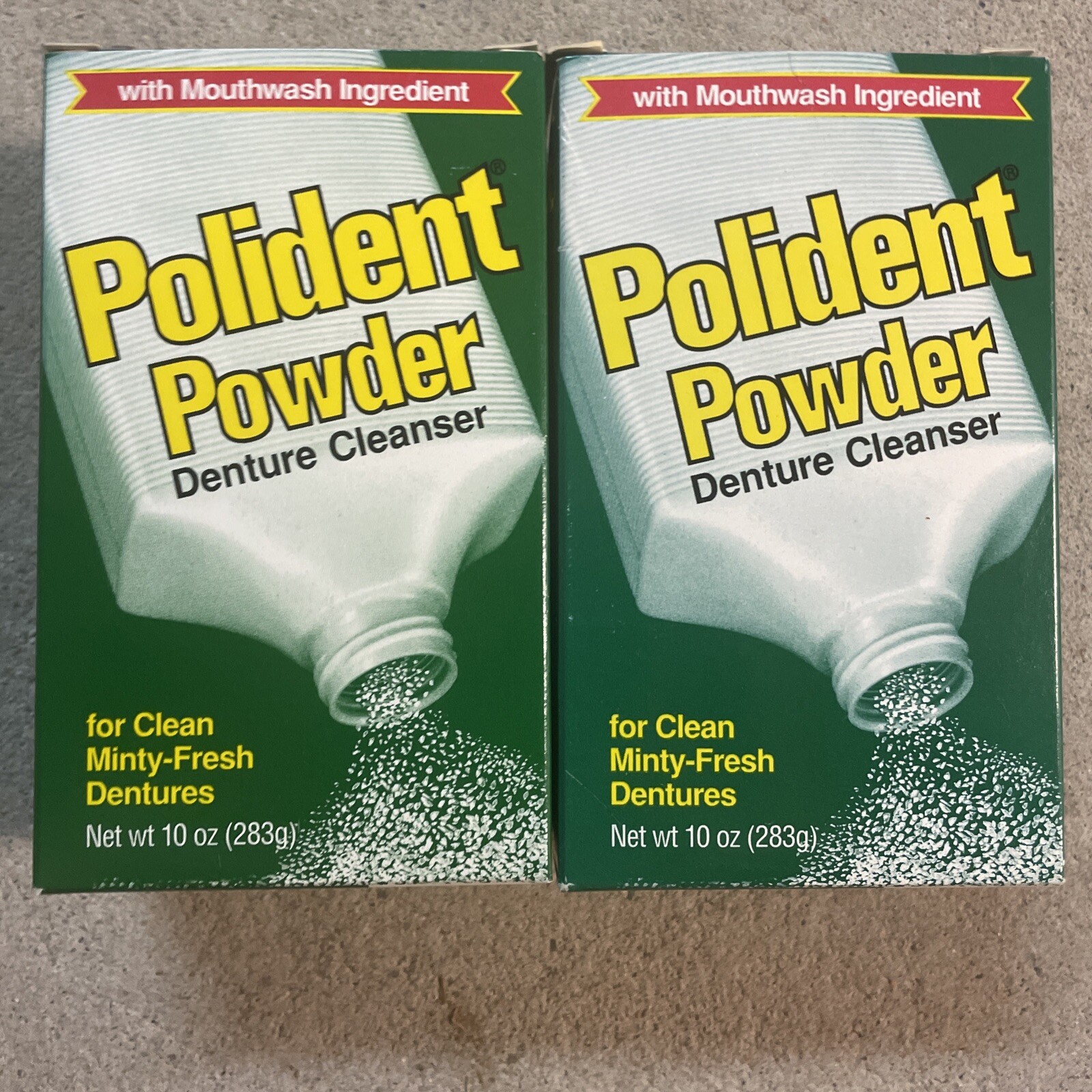 2X Polident Powder Denture Cleaner W/ Mouthwash Ingredient 10oz Ea NEW