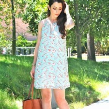 Beachy Coastal Forever 21 Mint Summer Dress Shells Fish Flowy Women's Small