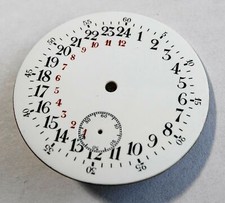 CADRAN BLANC MONTRE GOUSSET EMAILLE 24 HEURES CHRONO CHIFFRES ROUGES ET NOIRS