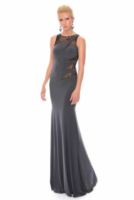 charcoal grey prom dresses Mermaid Deep V-Neck Sweep Train Grey Tulle Prom Dress US6 / Custom Color