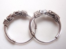 Bali Hoop Earrings 925 Sterling Silver with 4 Decorative Accents 15 mm diameter